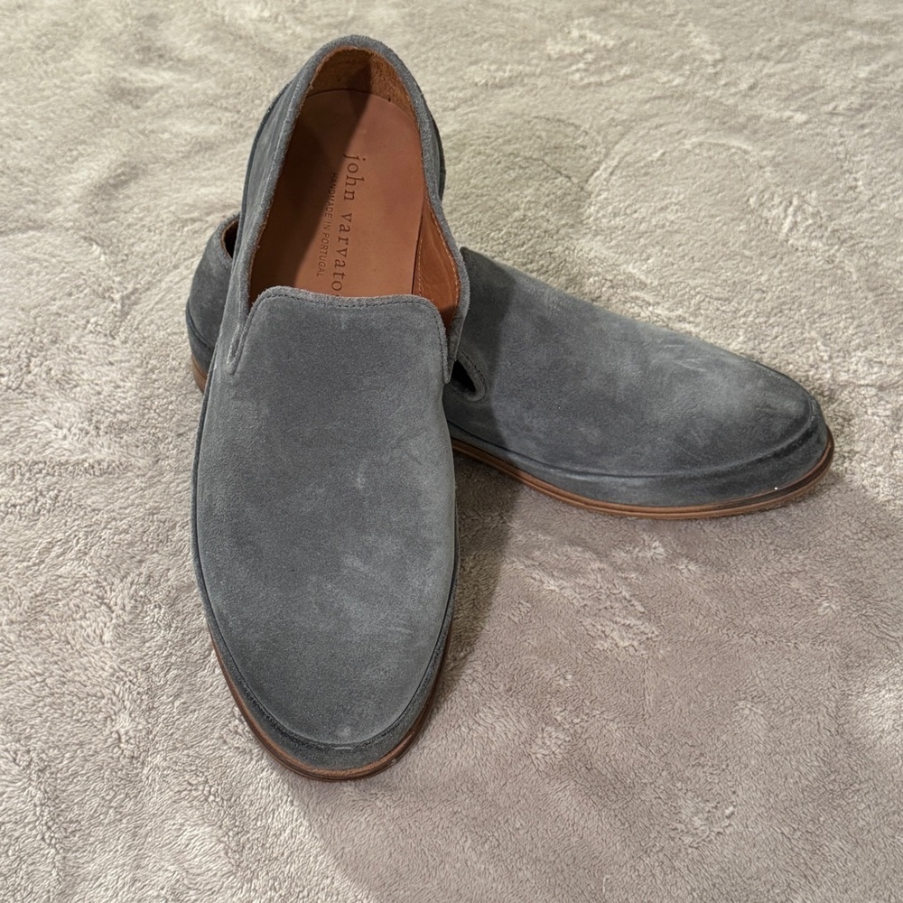 John Varvatos Casual Gray Suede Men's Slip-Ons Hand Made Portugal Some Wear